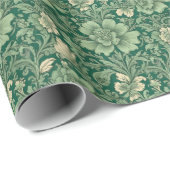 Papier Cadeau Sage Vert Vintage motif floral (Coin rond)