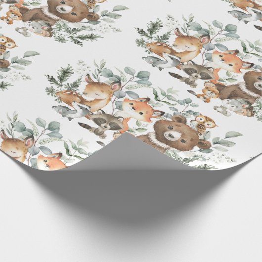 Papier Cadeau Sage Whimsical Green Forêt Animaux (Coin)
