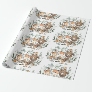 Papier Cadeau Sage Whimsical Green Forêt Animaux