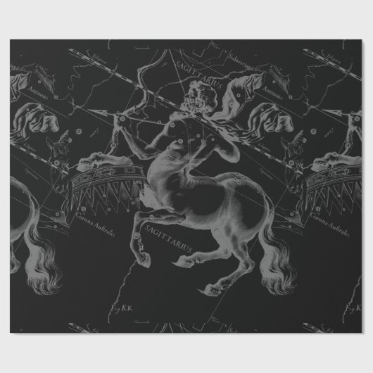 Papier Cadeau Sagittarius Constellation Hevelius Map on Black (Plat)
