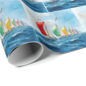 Papier Cadeau Sailboat Race On High Seas (Coin rond)