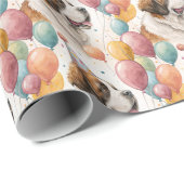 Papier Cadeau Saint Bernard Birthday Balloons Watercolor (Coin rond)