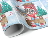Papier Cadeau Saint Bernard Chien dans la neige Maison de Chien  (Coin rond)
