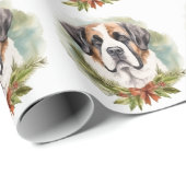 Papier Cadeau Saint Bernard Christmas Wreath Festive Pup (Coin rond)