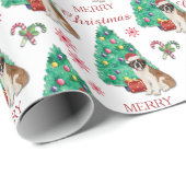 Papier Cadeau Saint Bernard Dog Motif de Noël (Coin rond)