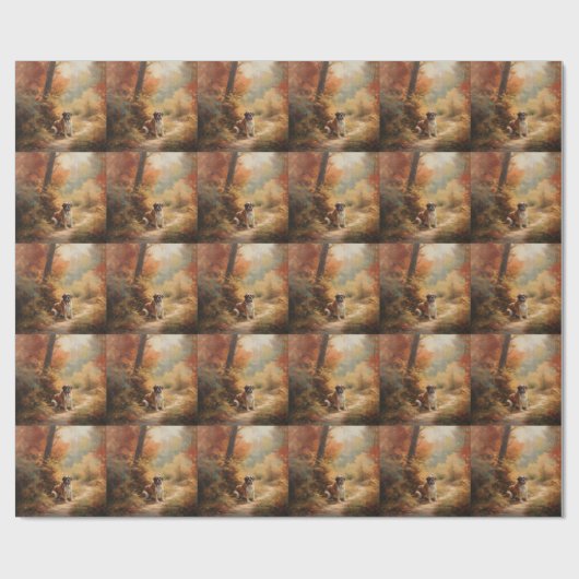 Papier Cadeau Saint Bernard en automne Feuilles Automne automne  (Plat)