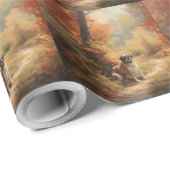 Papier Cadeau Saint Bernard en automne Feuilles Automne automne  (Coin rond)
