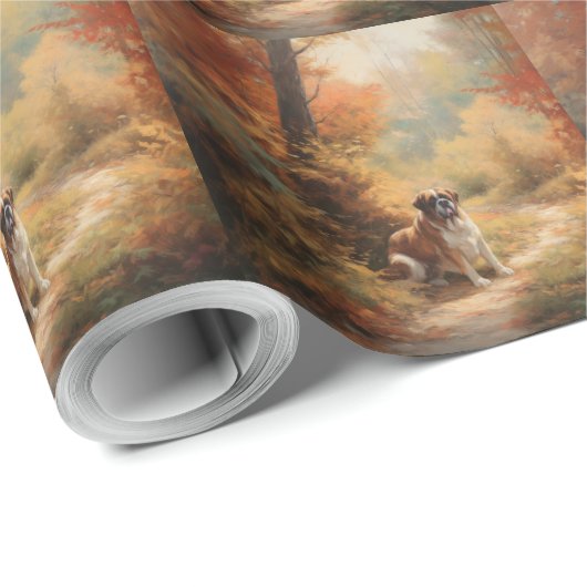 Papier Cadeau Saint Bernard en automne Feuilles Automne automne  (Coin rond)