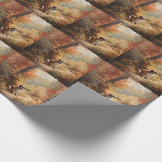Papier Cadeau Saint Bernard en automne Feuilles Automne automne  (Coin)