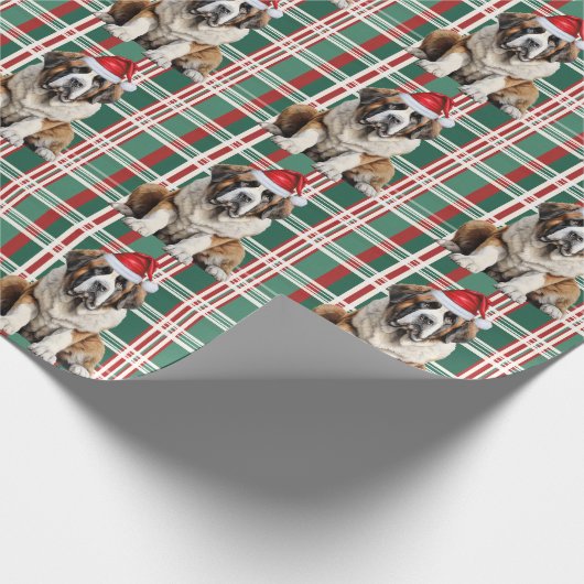 Papier Cadeau Saint Bernard Santa Dog Holiday Plaid Christmas (Coin)