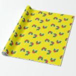 Papier Cadeau Saint de Noël sur jaune<br><div class="desc">Saint de Noël avec étoiles sur motif arrière - plan jaune.</div>