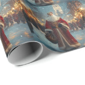 Papier Cadeau Saint Nicolas dans un village de neige festif (Coin rond)