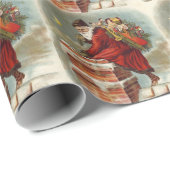 Papier Cadeau Saint Nicolas victorien de Noël sur le toit (Coin rond)