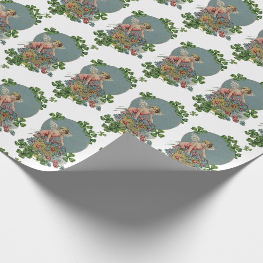 Papier Cadeau Saint Patrick Day Irlandais Angels Fleurs Shamrock (Coin)