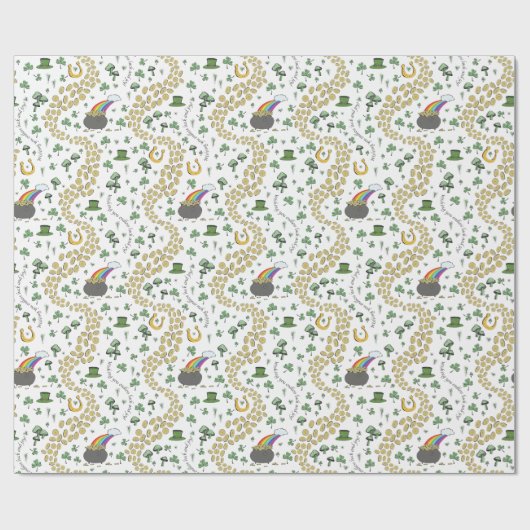 Papier Cadeau Saint Patrick's Day Leprechaun Pot d'or (Plat)