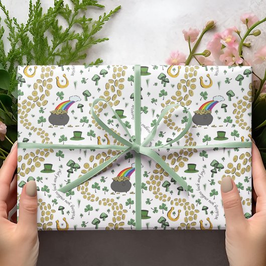 Papier Cadeau Saint Patrick's Day Leprechaun Pot d'or