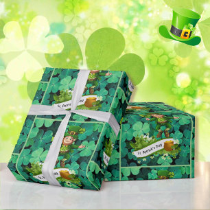 Papier Cadeau Saint Patrick's Day Leprechaun Shamrock de trèfle