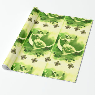 PAPIER CADEAU SAINT PATRICK'S DAY LUNE LADY AVEC SHAMROCK