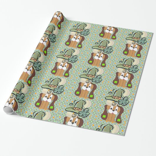 Papier Cadeau Saint Patrick's Day Wrapping Papier Chien (Déroulé)