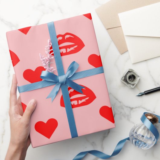 Papier Cadeau Saint Valentin Amour Coeurs et lèvres (Cadeaux)