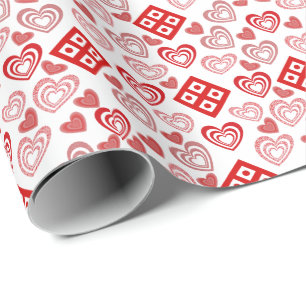 Papier Cadeau Saint Valentin Amour rose, rouge et Motif blanc