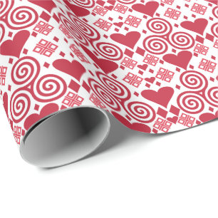 Papier Cadeau Saint Valentin Amour rose, rouge et Motif blanc