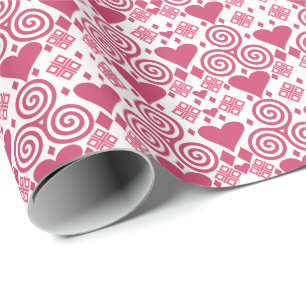 Papier Cadeau Saint Valentin Amour rose, rouge et Motif blanc