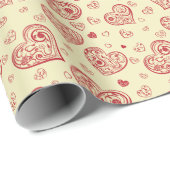 Papier Cadeau Saint-Valentin aux Coeurs rouges dessinés à la mai (Coin rond)