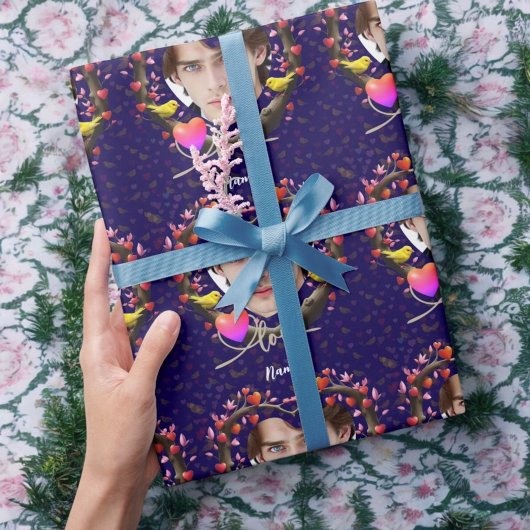 Papier Cadeau Saint Valentin avec oiseau canari