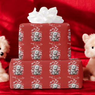 Papier Cadeau Saint-Valentin avec ours en peluche riche