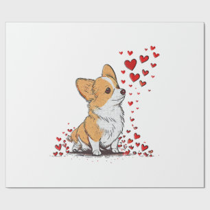 Papier Cadeau Saint-Valentin Chien Mignon Corgi Fête des amoureu