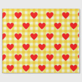 Papier Cadeau Saint Valentin Coeur rouge Jaune En vichy Motif (Plat)