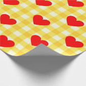 Papier Cadeau Saint Valentin Coeur rouge Jaune En vichy Motif (Coin)