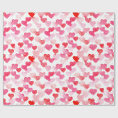 Papier Cadeau Saint Valentin Coeurs d'aquarelle rouge et rose (Plat)