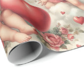 Papier Cadeau Saint Valentin Coeurs et anges Vintages (Coin rond)