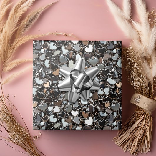 Papier Cadeau Saint Valentin Coeurs métalliques