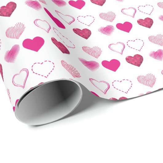 Papier Cadeau Saint-Valentin coeurs roses (Coin rond)