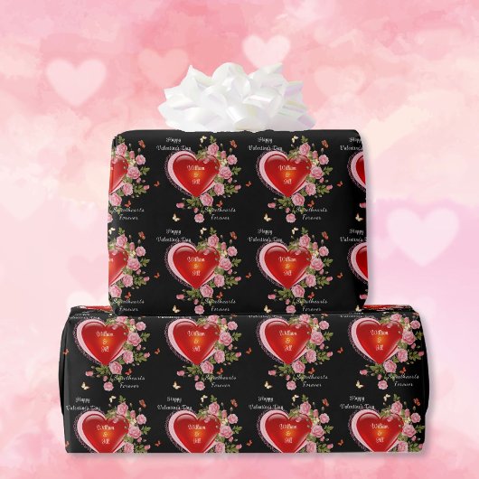 Papier Cadeau Saint Valentin Coeurs Roses Ajouter des noms