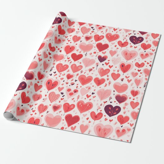 Papier Cadeau Saint Valentin Coeurs rouge et rose (Déroulé)