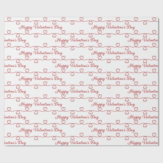 Papier Cadeau Saint-Valentin Coeurs rouges en blanc (Plat)