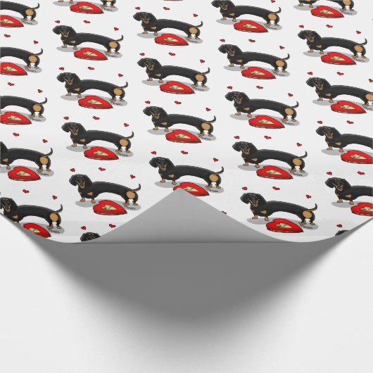 Papier Cadeau Saint Valentin Dachshund (noir & bronzette) - Mign (Coin)