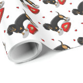 Papier Cadeau Saint Valentin Dachshund (noir & bronzette) - Mign (Coin rond)