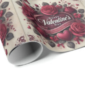 Papier Cadeau Saint Valentin Design avec Roses et coeur (Coin rond)