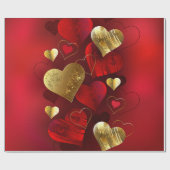 Papier Cadeau Saint-Valentin dorés et rouges (Plat)