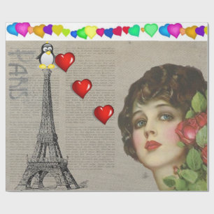 Papier Cadeau Saint-Valentin Enveloppement papier Coeurs de ping