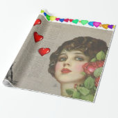 Papier Cadeau Saint-Valentin Enveloppement papier Coeurs de ping (Déroulé)