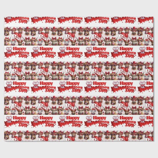 Papier Cadeau Saint-Valentin Enveloppement Papier Vache Coeurs r (Plat)