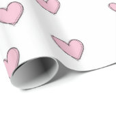 Papier Cadeau Saint Valentin Envelopper le papier Coeurs roses (Coin rond)