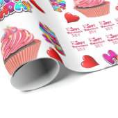 Papier Cadeau Saint Valentin Envelopper le papier Joyeux anniver (Coin rond)