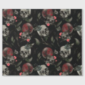 Papier Cadeau Saint-Valentin gothique Jour Crânes Rose noirs rou (Plat)